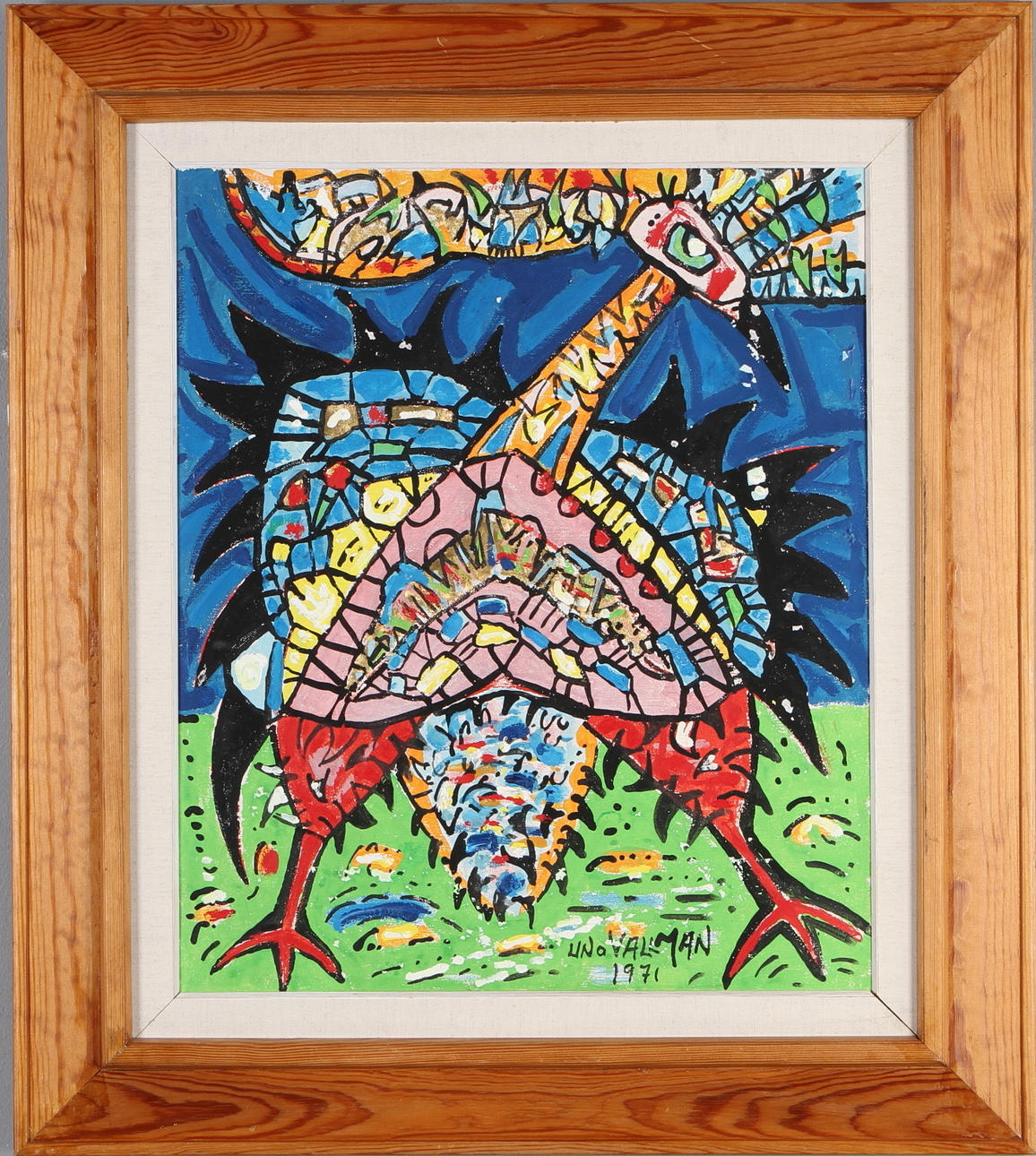 UNO VALLMAN. Tupp, sk. Guldtupp, blandteknik, på duk, signerad och daterad 1971.