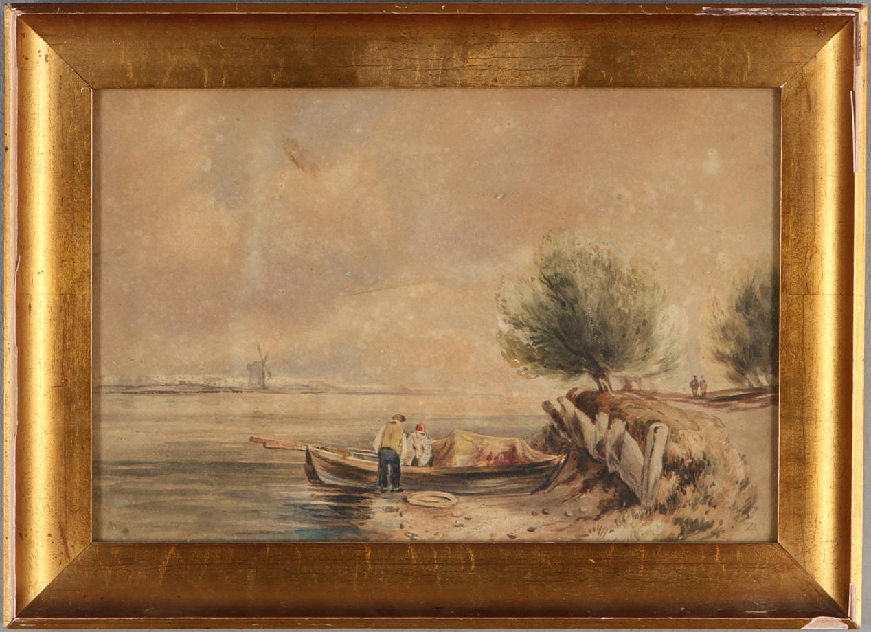 OKÄND KONSTNÄR. Motiv med fiskare, akvarell, 1800-tal.
