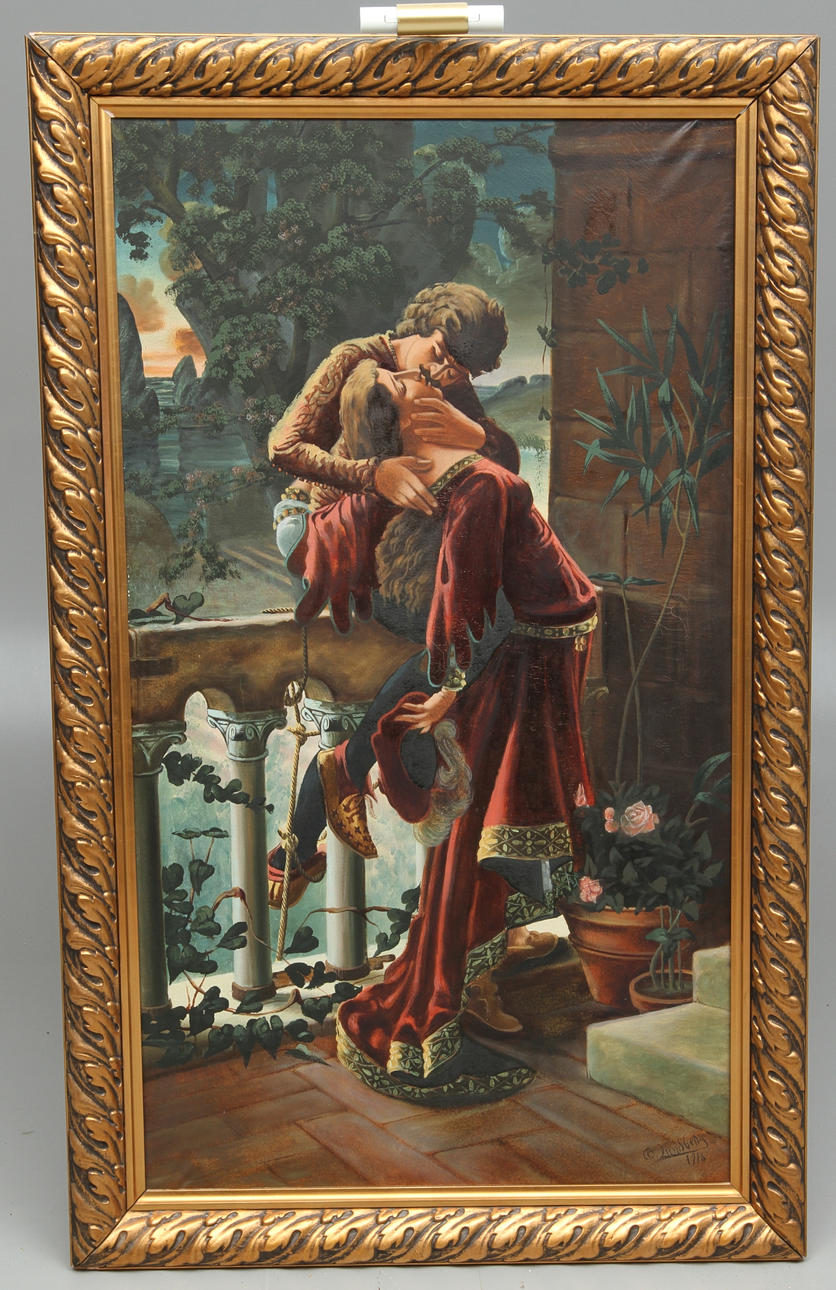 OKÄND KONSTNÄR. Romeo och Julia efter Julius Kronberg, olja på duk, 1900-tal.
