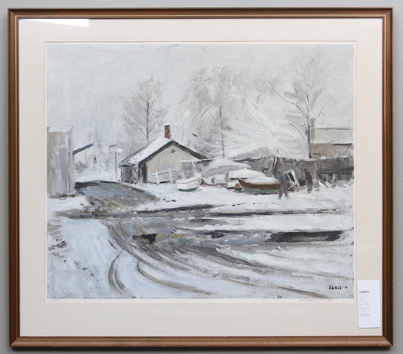 GUSTAF ADOLF FAHLE. "Rimfrost, Saltängen". Numrerat tryck. Signerad i plåten samt handskriven titel och numrering 123/300.