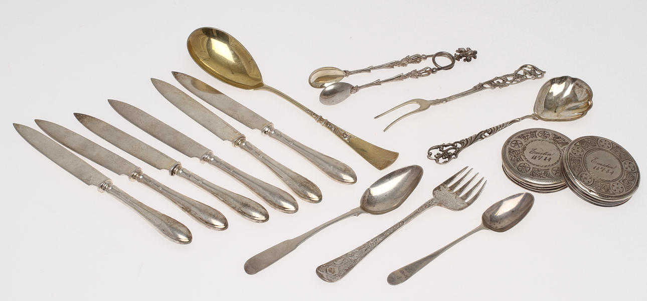 PARTI SILVER, 15 delar, 1800/1900-tal. Tot vikt 362g.