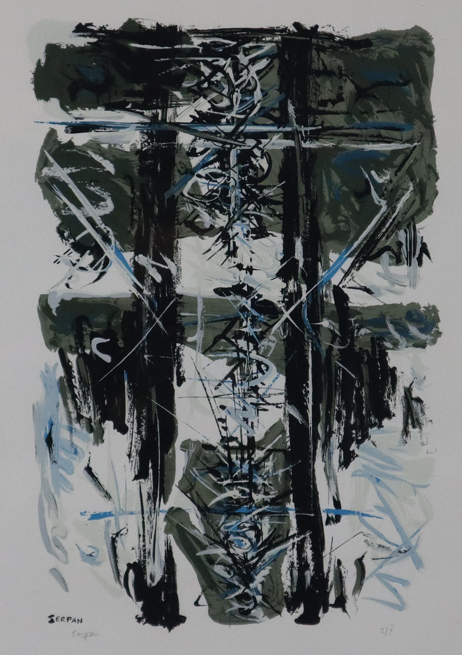 --SERPAN, JAROSLAV. Abstrakte Komposition, Farblithographie.