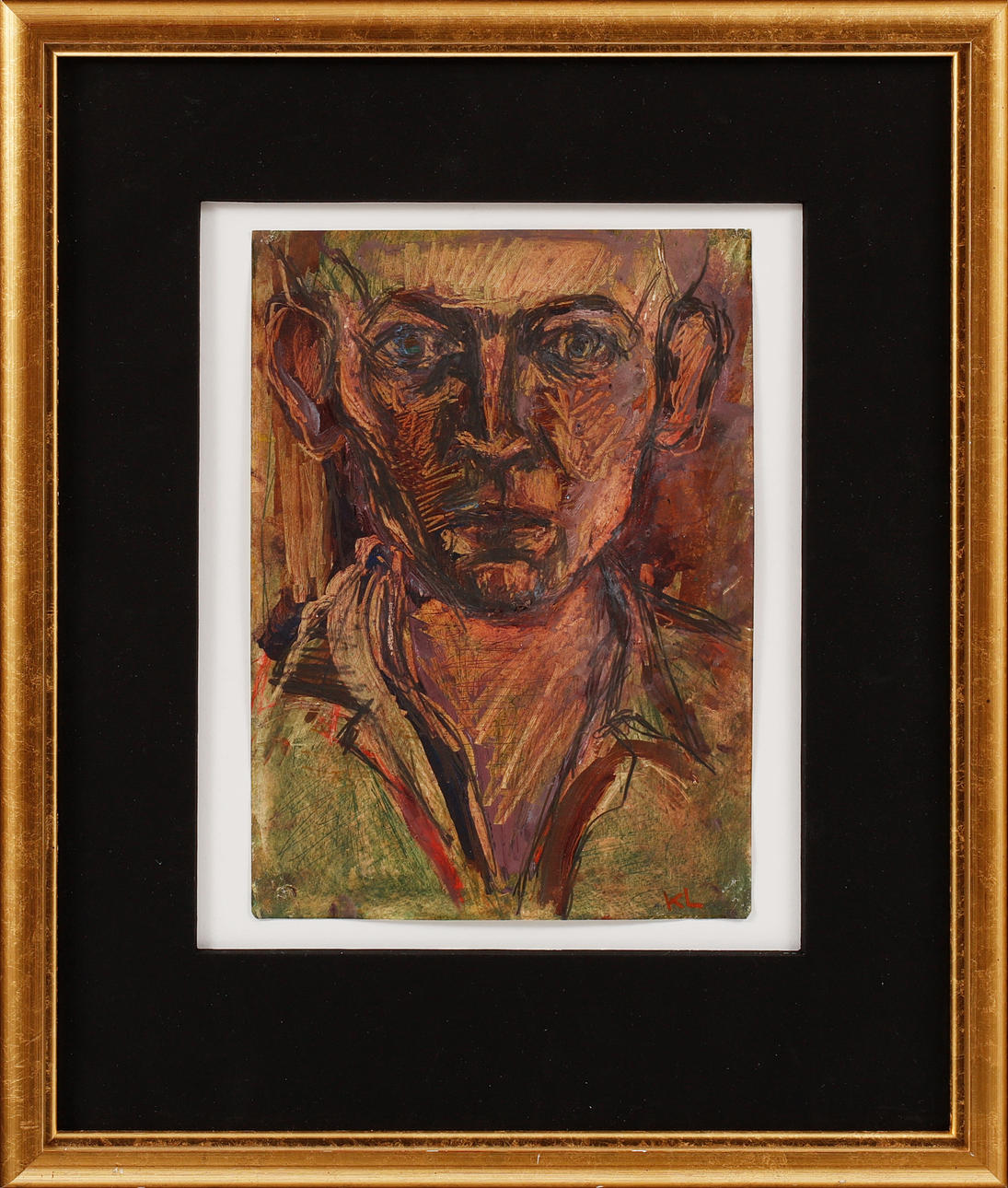 KENT LINDFORS. Portrait, mixed media, signed.