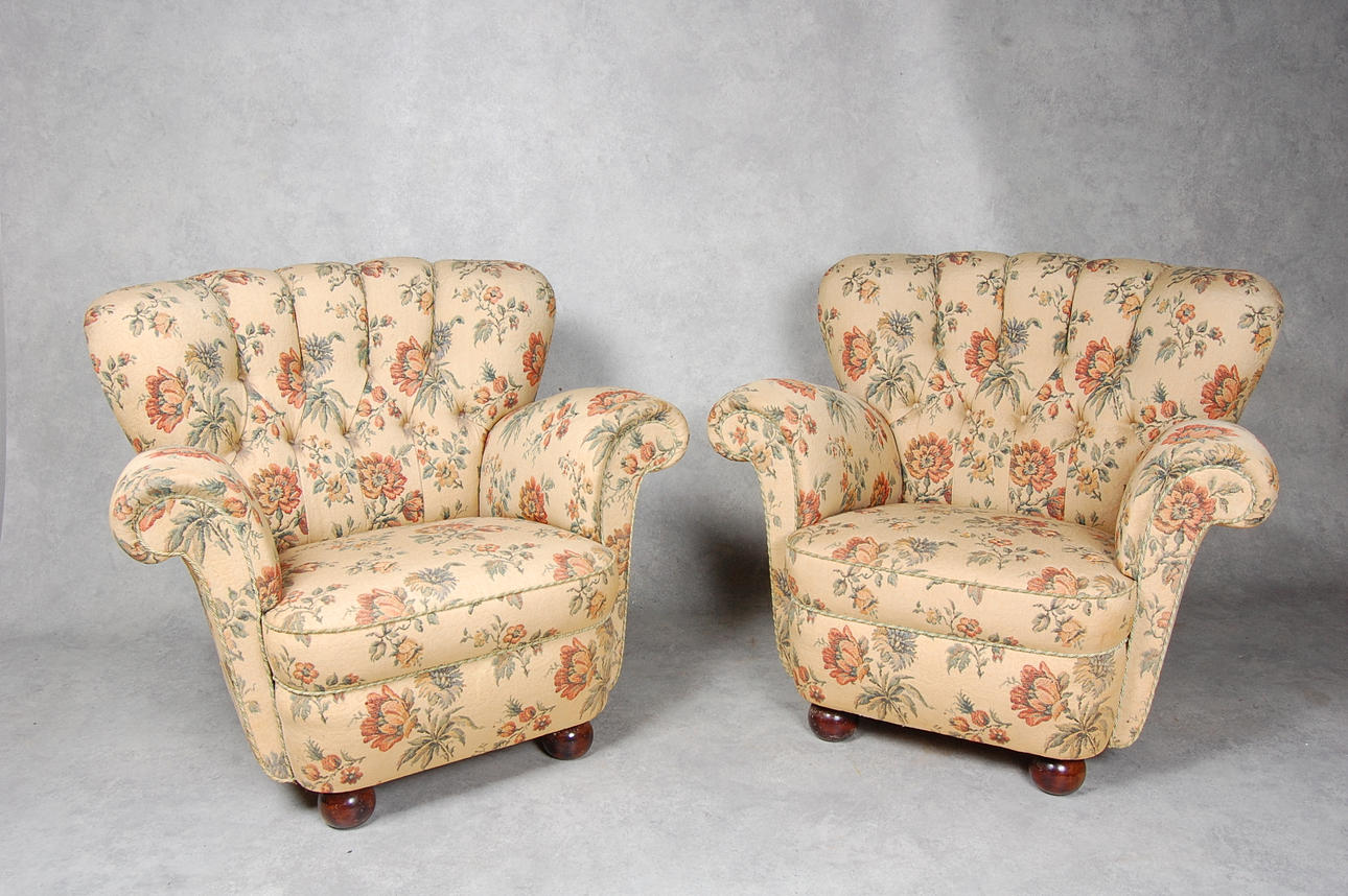 FÅTÖLJER, 1 par,1930-tal, originalklädsel.