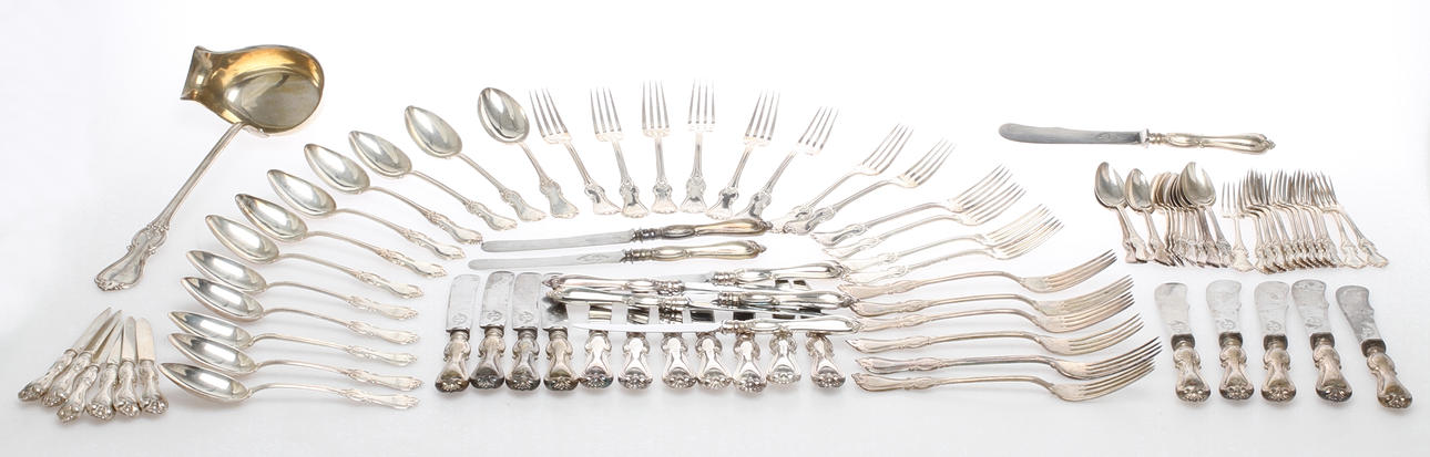 BESTICKSUPPSÄTTNING, ca 85 delar, silver, "Olga", mestadels GAB & C. G. Hallberg, 18&1900-tal.