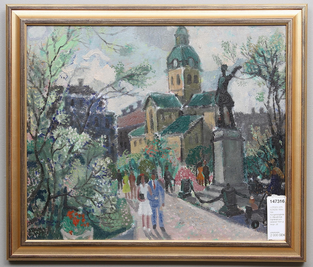 JÜRGEN VON KONOW. Motiv från Kungsträdgården. Olja på duk. Signerad och daterad 1941 a tergo.