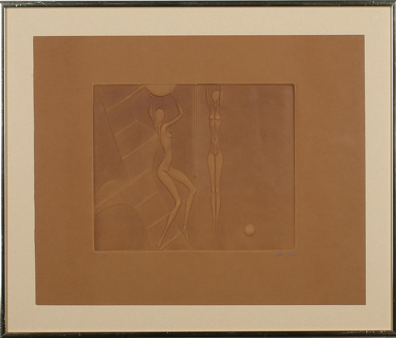 GINO SCARPA. Naken kvinna i hästmask. Reliefetsning. Signerad. 101/150.