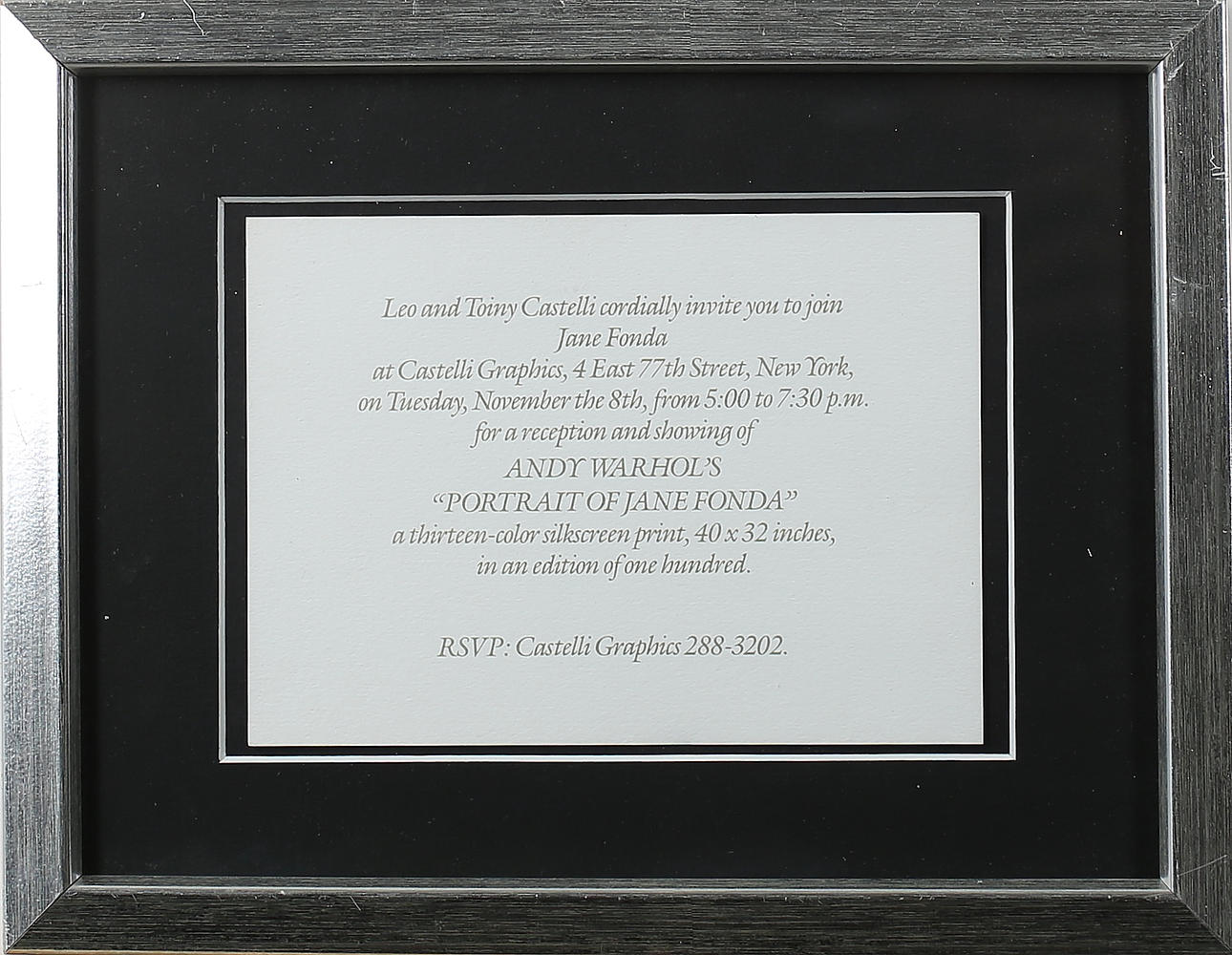 VERNISAGEKORT. Andy Warhol´s Portrait of Jane Fonda......Offsettryck. Osignerads.