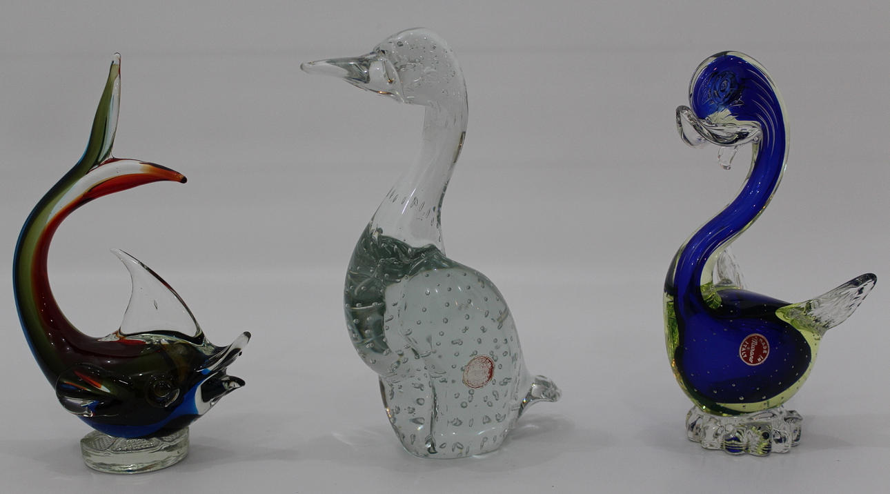 MURANO 3 stycken, 2 stycken fåglar och 1 fisk.