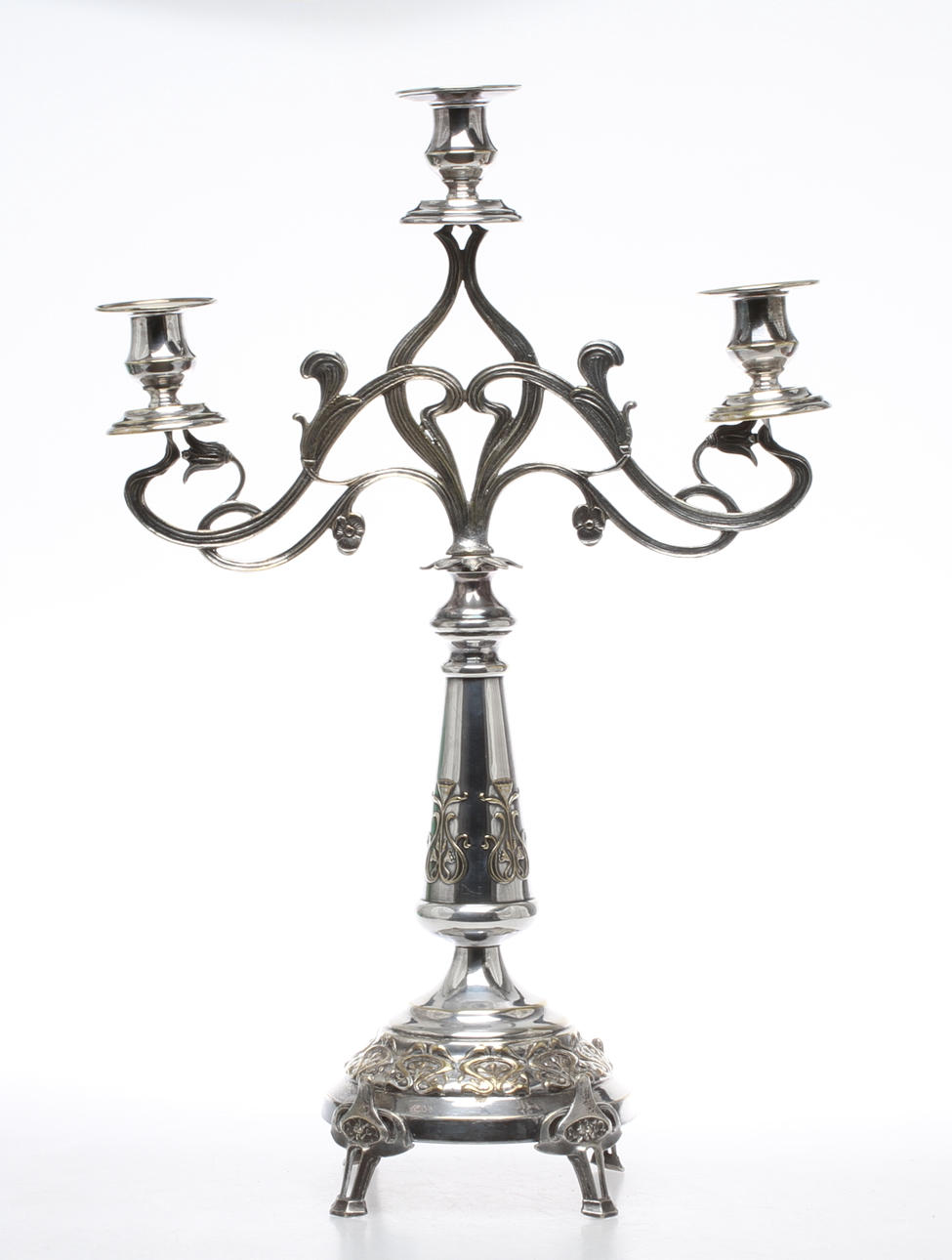 KANDELABER, nysilver, jugend, stämplad A.E & Co, omkring sekelskiftet 1900.