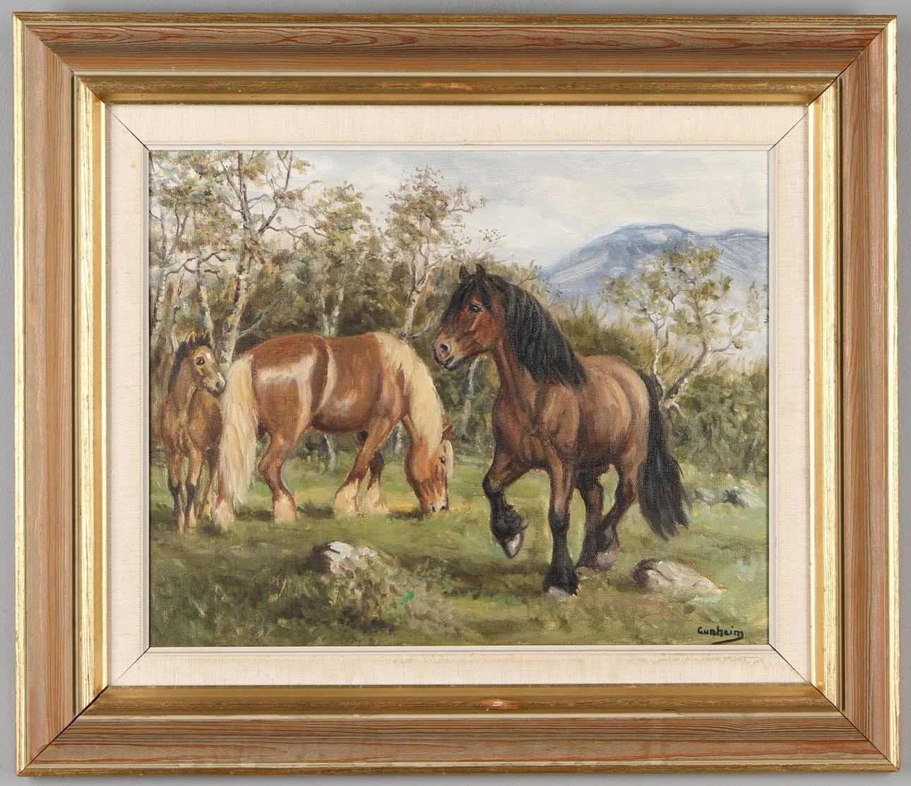 GUNHEIM TORSTENSEN. Hästar, olja på duk, signerad.