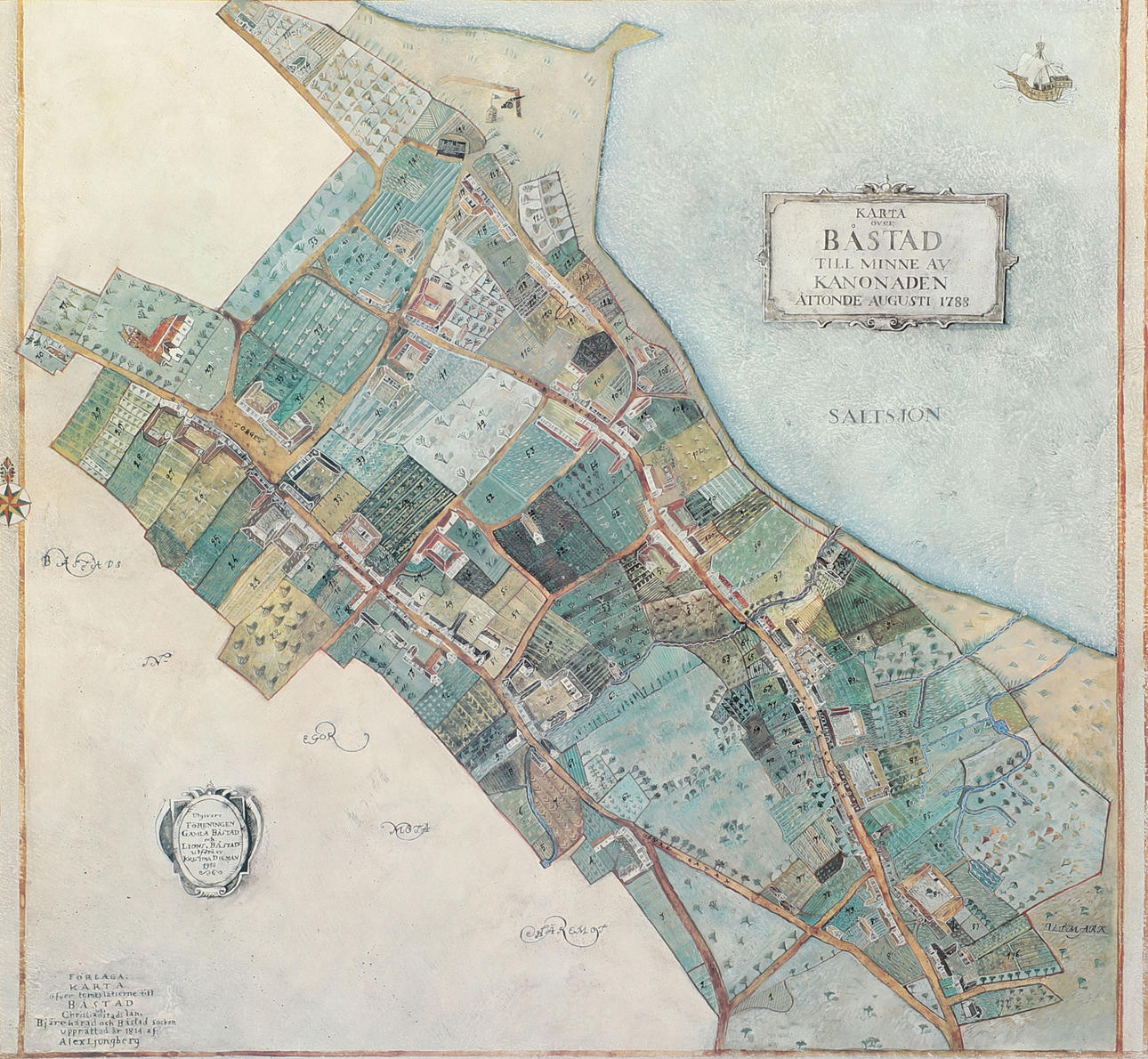 KARTA ÖVER BÅSTAD, trycke efter original från 1788.