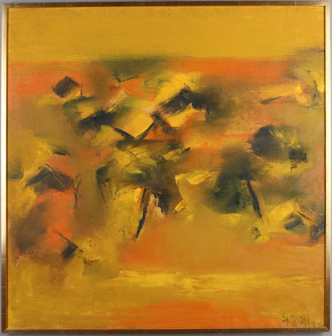 PRAFULLA DAHANUKAR. Composition, oil on canvas, signed.