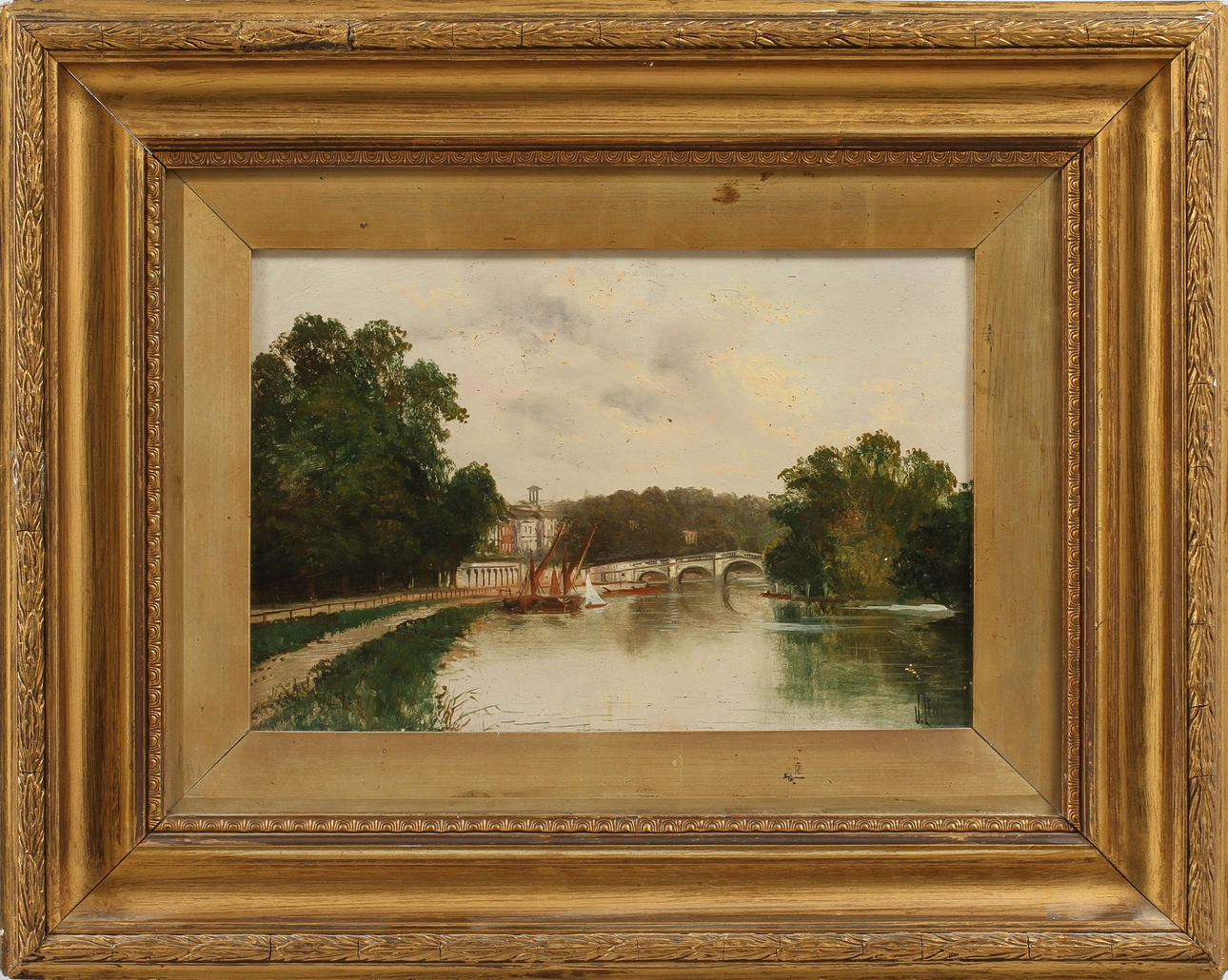 OKÄND KONSTNÄR. Olja på pannå, signerad J Lewis.