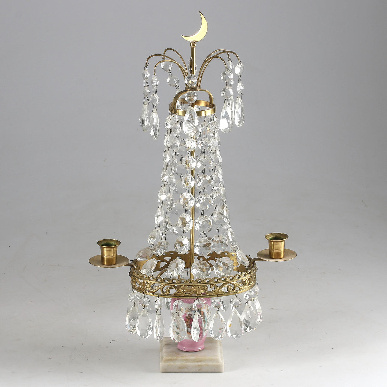 BORDLAMPE, messing, prisme, 1900-tallet.