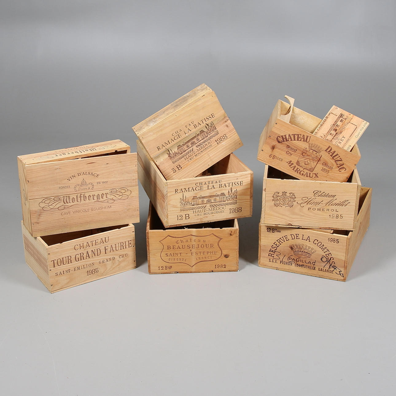 PARTI VINLÅDOR, 8 st, trä.