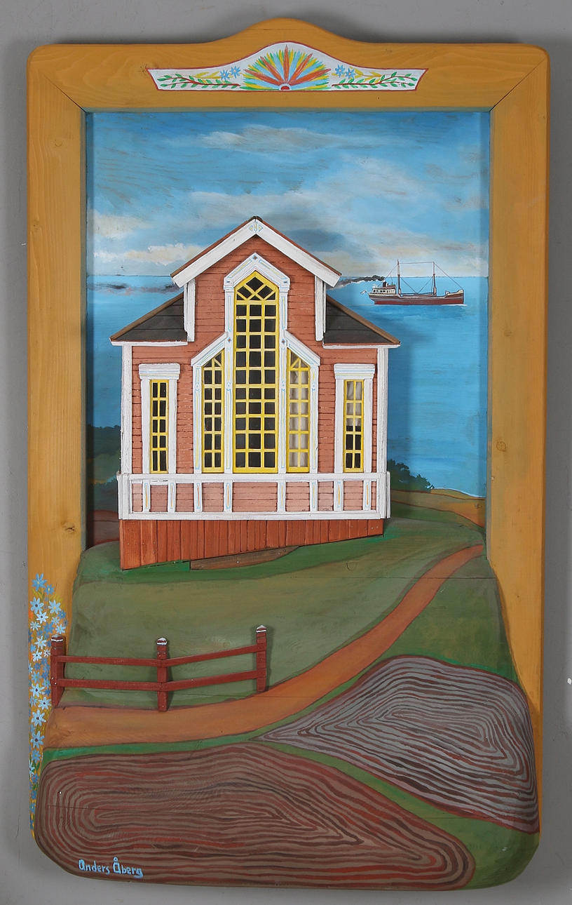 ANDERS ÅBERG. "Coastline", mixed media, signed and dated -91.