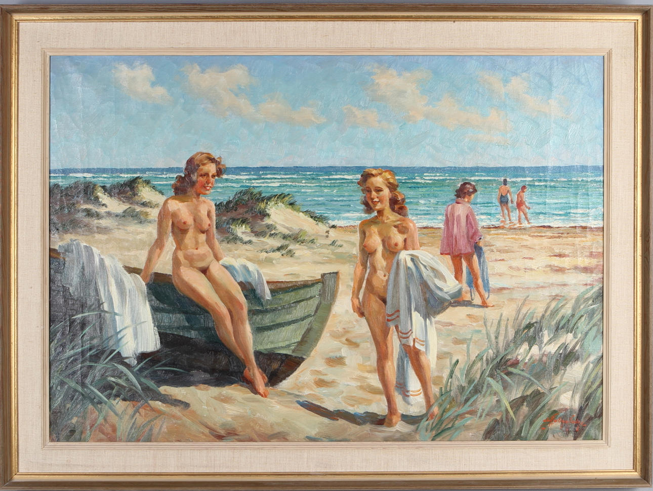 CHRISTIAN AABYE-TALGE. kvinnor på strand, olja duk, signerad.