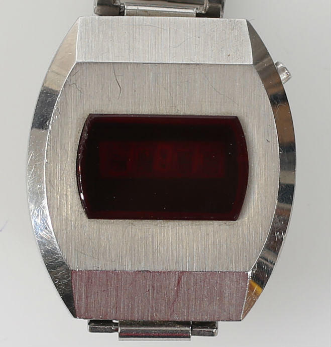 Armbåndsur, herre, rustfrit stål, Digital Quartz LED, 1970'erne.