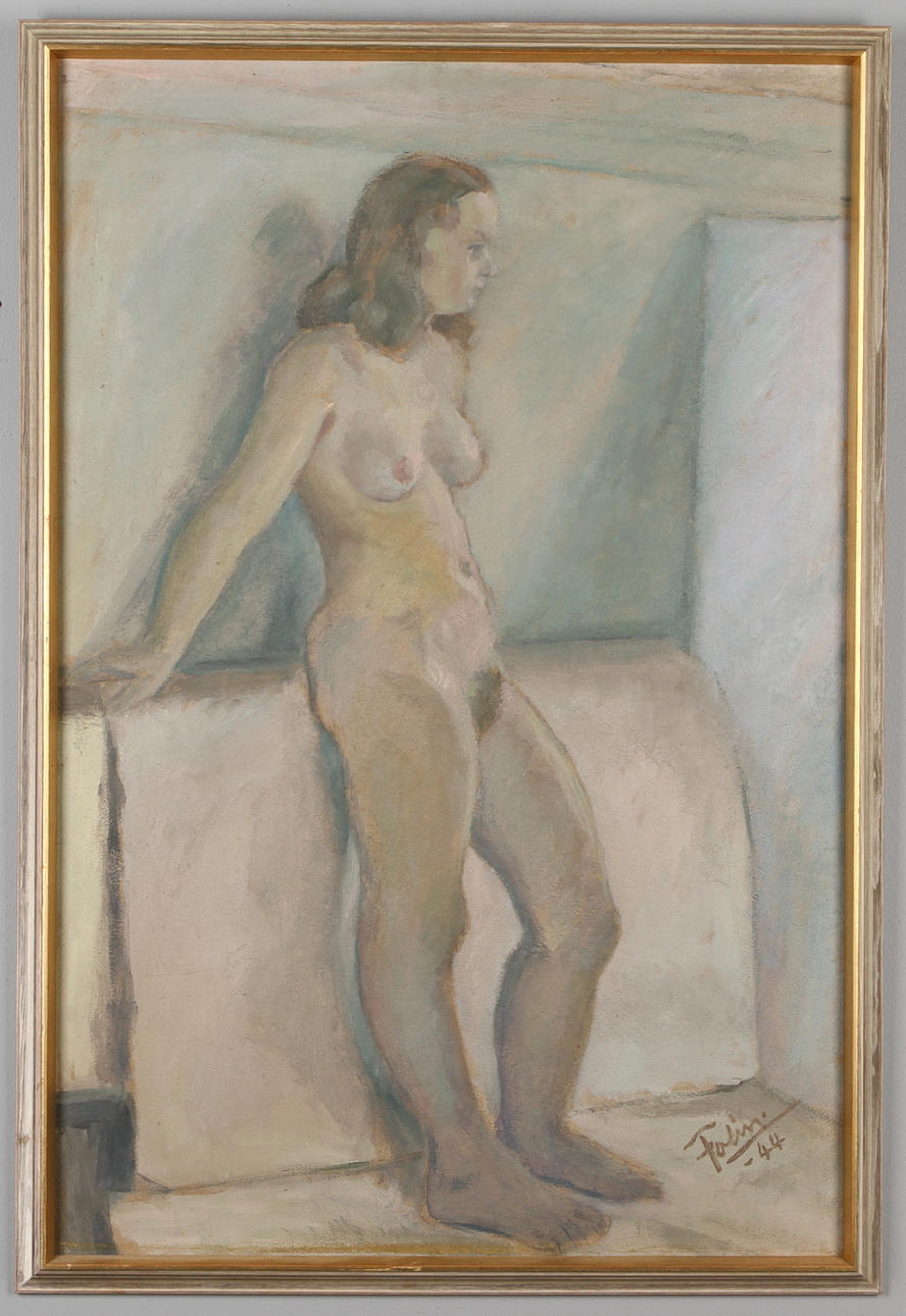 LENNART FOLIN. Nakenstudie, olja på pannå, signerad samt daterad -44.