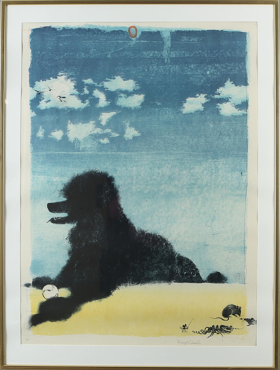 BENGT LANDIN. Composition with poodle, color lithograph, signed proof.