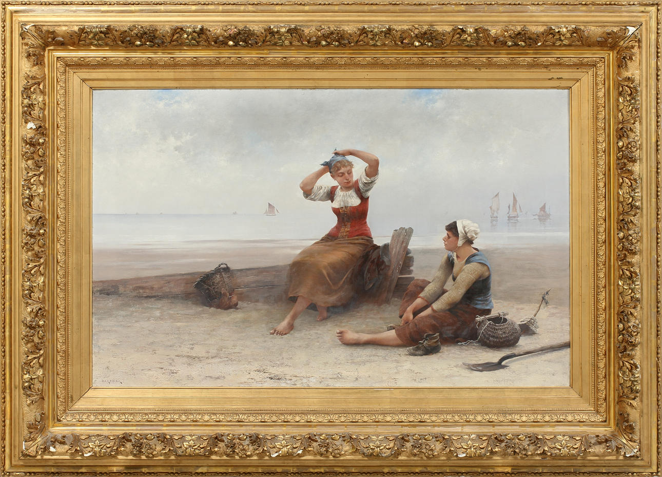 AUGUST HAGBORG (1852-1921). Ostronplockerskor. Olja på duk.