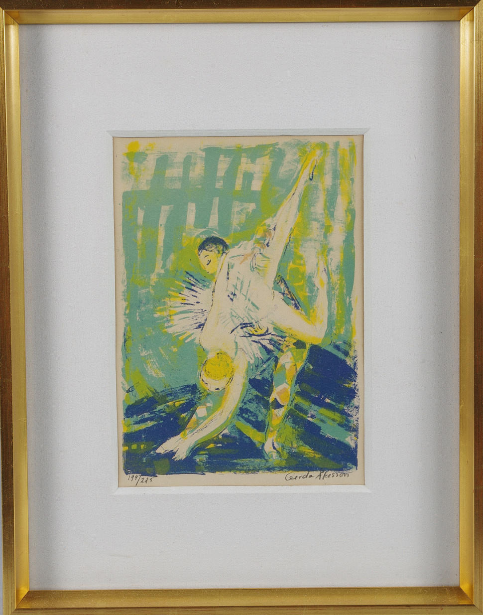 GERDA ÅKESSON. Dansande par, färglitografi, signerad.