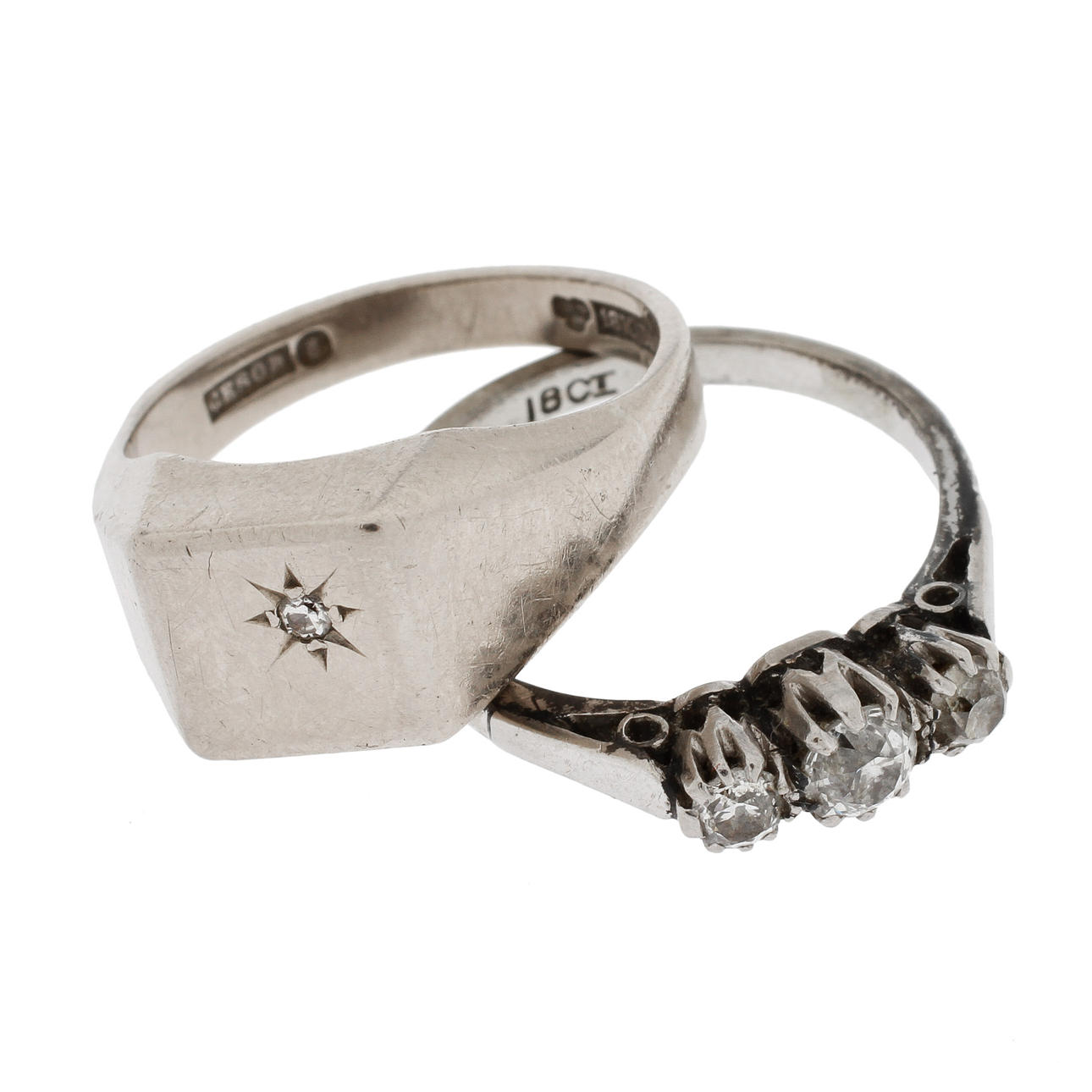 RINGAR, 2 st, 18k vitguld med diamanter, 7,5 gram.