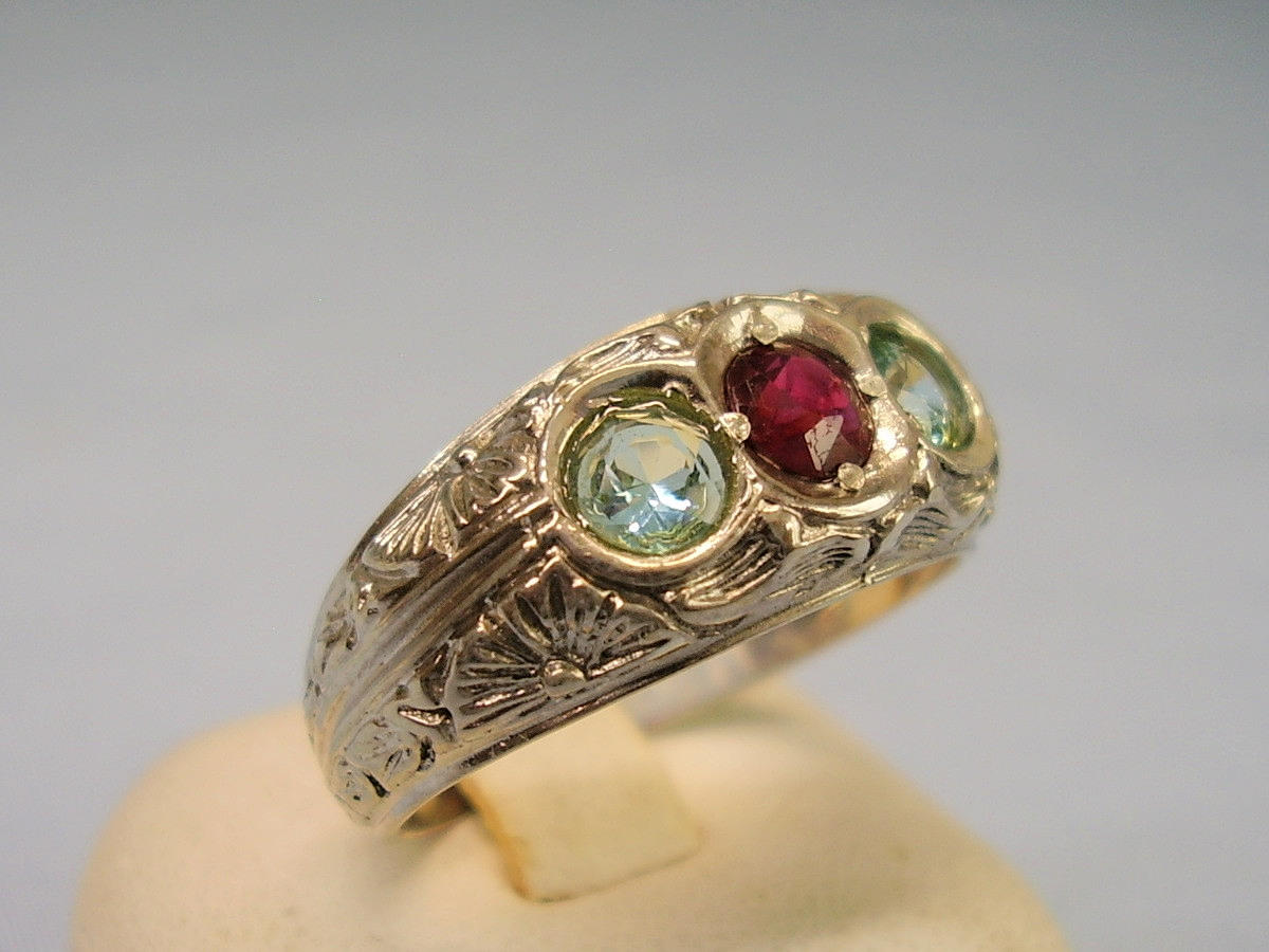 RUBIN - BLÅ TOPAS RING ANTIK SILVER 935.