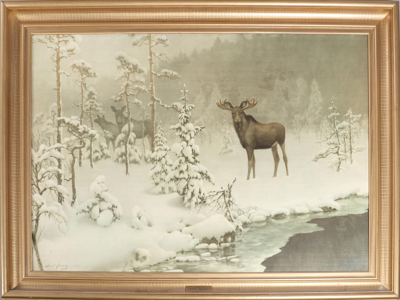 TRYCK, "Älgfamilj", Axel Borg 1847-1916.