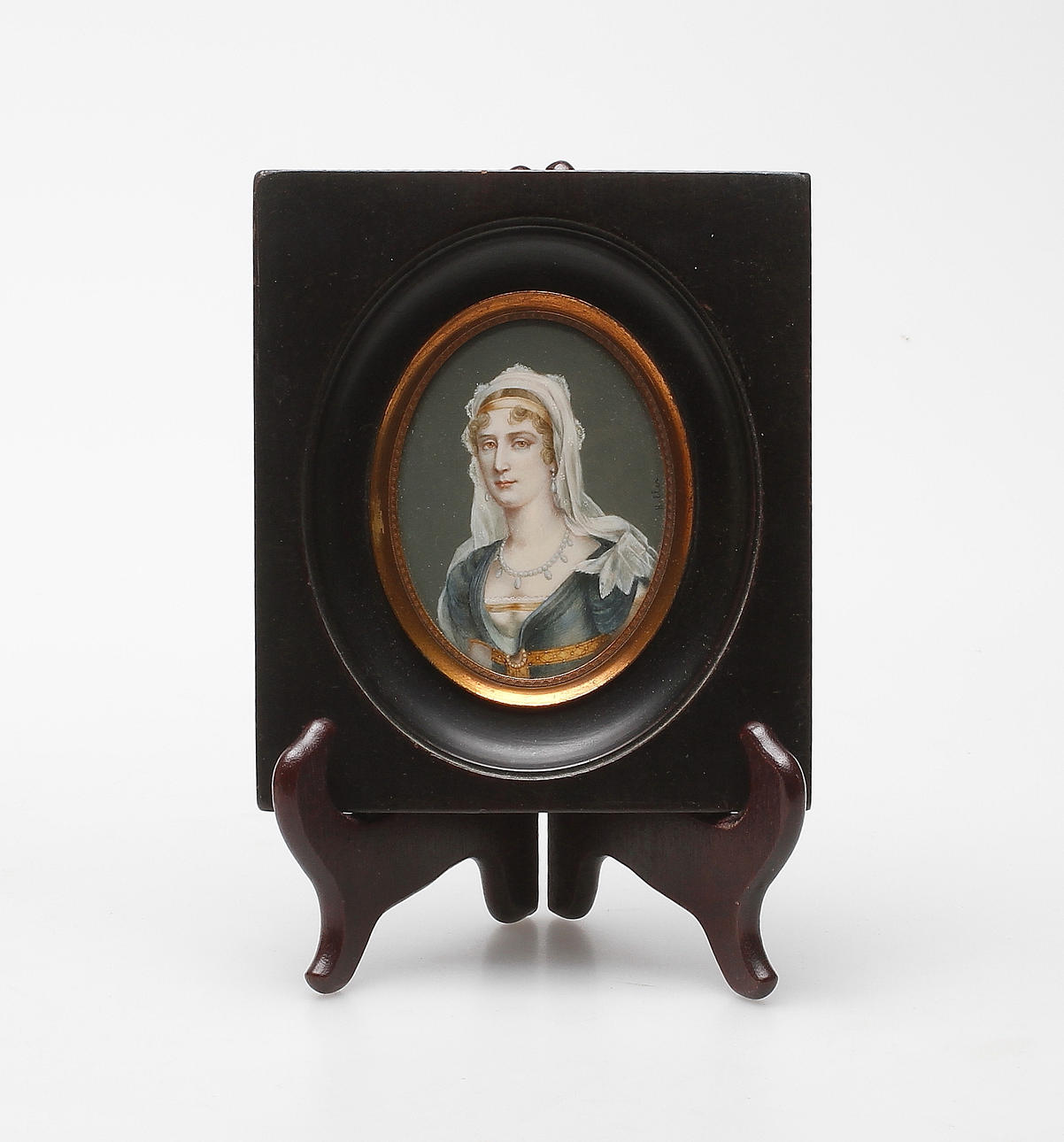 OKÄND KONSTNÄR. Miniatyrmålning av Elisa Bonaparte. Gouache. 1800-tal. Signerad Heller.