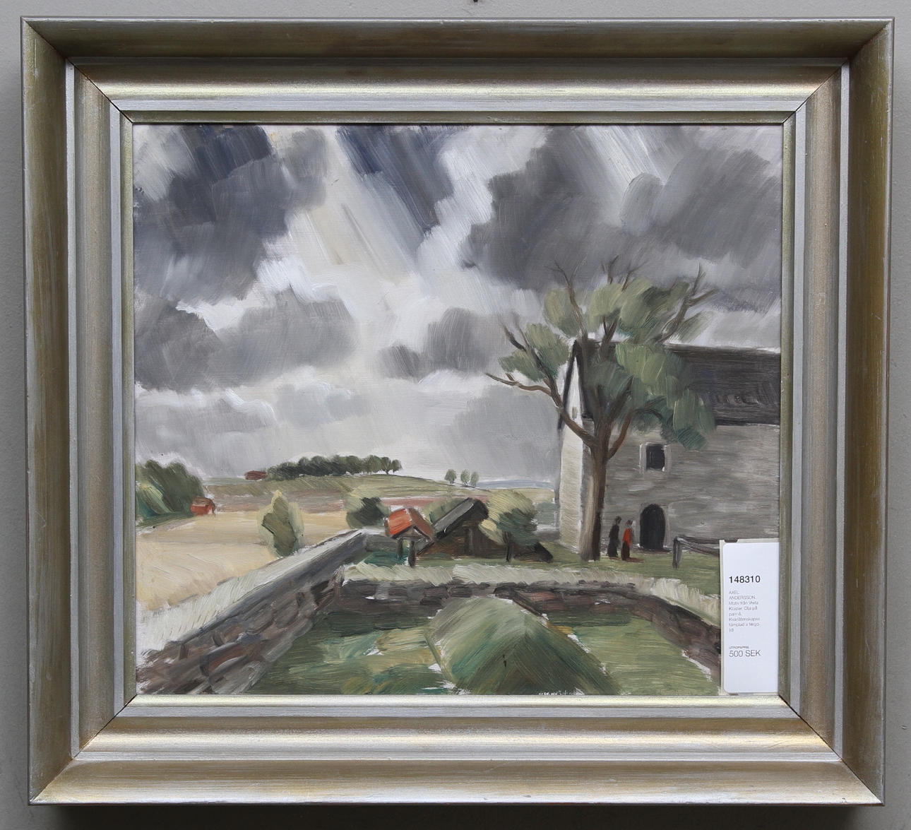 AXEL ANDERSSON. Motiv från Vreta Kloster. Olja på pannå. Kvarlåtenskapsstämplad a tergo.