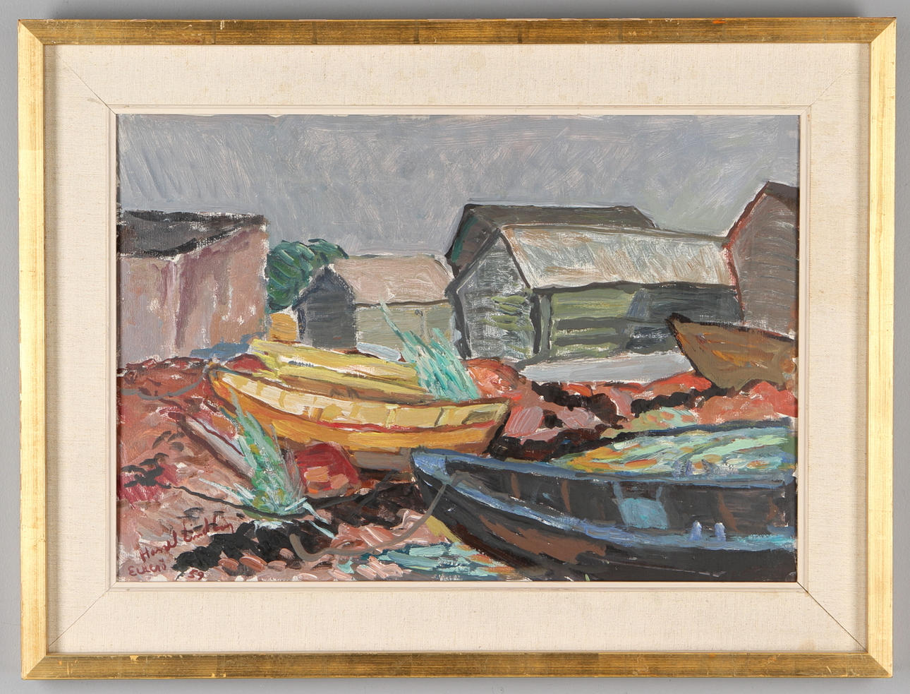 HARALD LINDBERG. "Eckerö Sandvik Åland", olja på duk, signerad samt daterad 59.