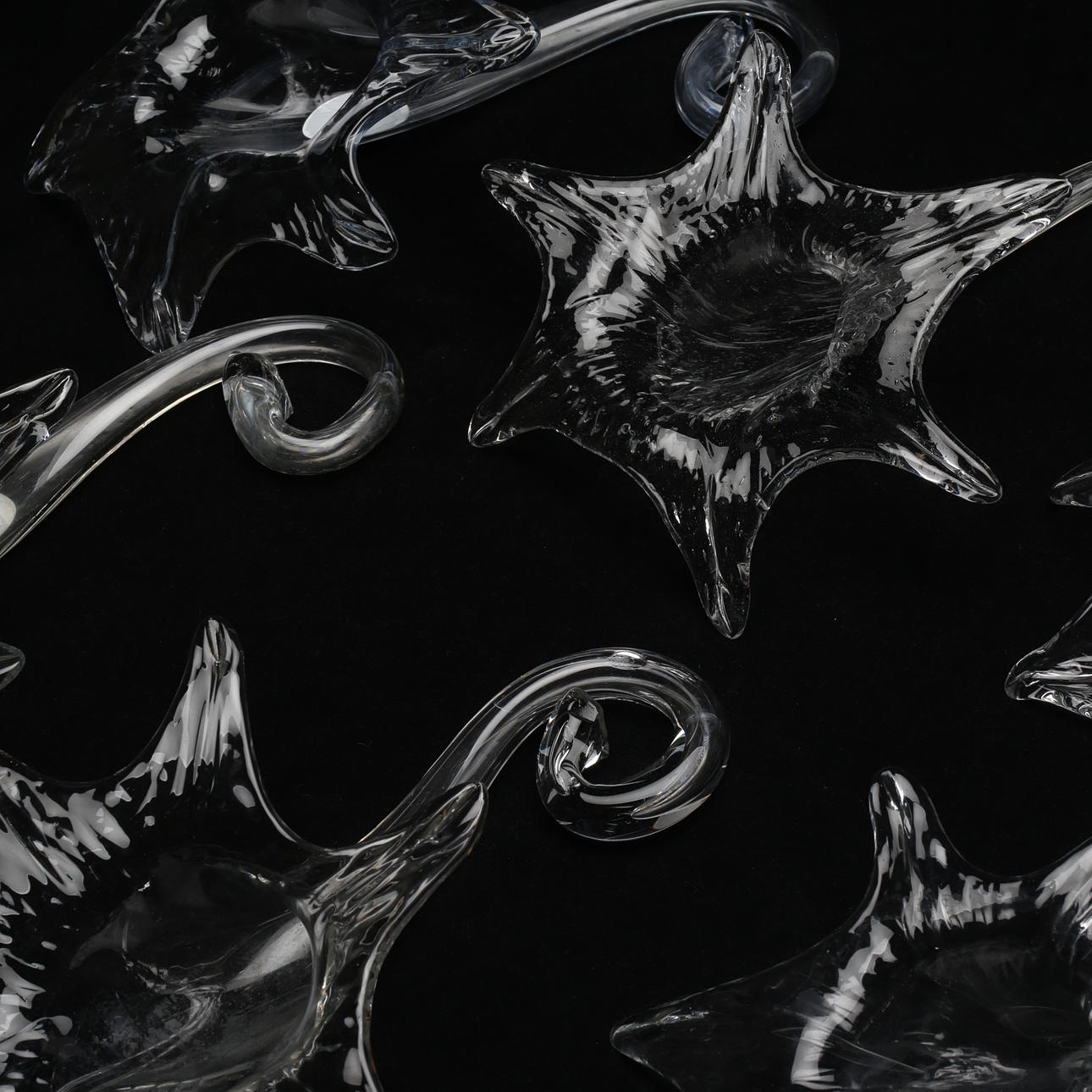 GLASS OBJECTS, 6 parts, Waldglashutte, Erpentrup.
