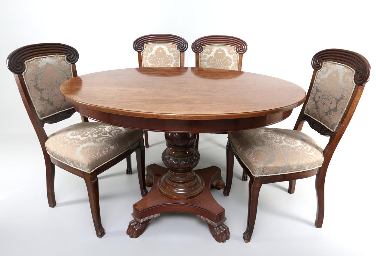 STOLAR, 4 st samt Pelarbord, Danmark 1890-tal.