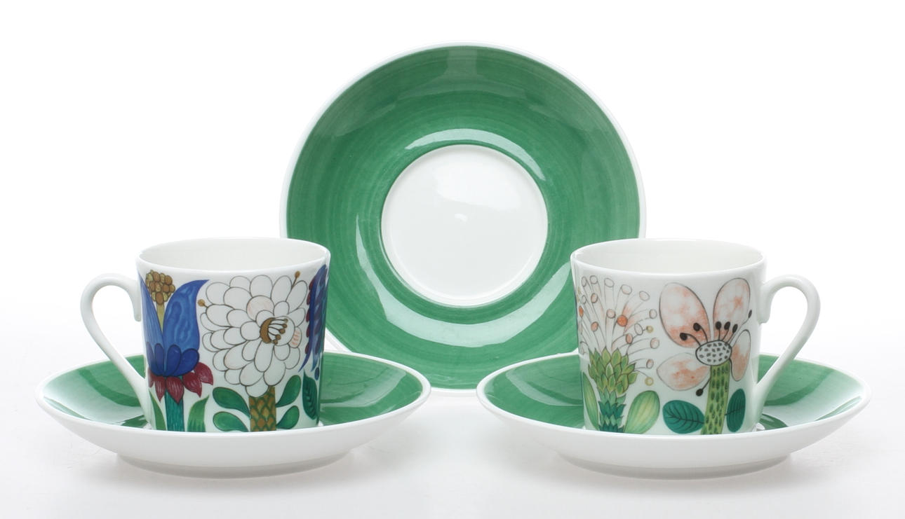 KAFFEKOPPAR MED FAT, 8 delar, "Tahiti" Stig Lindberg Gustavsberg.