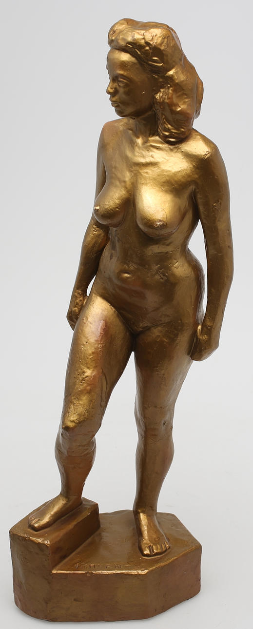 THURE THÖRN. SKULPTUR, kvinna, guldmålad, signerad T.Thörn.