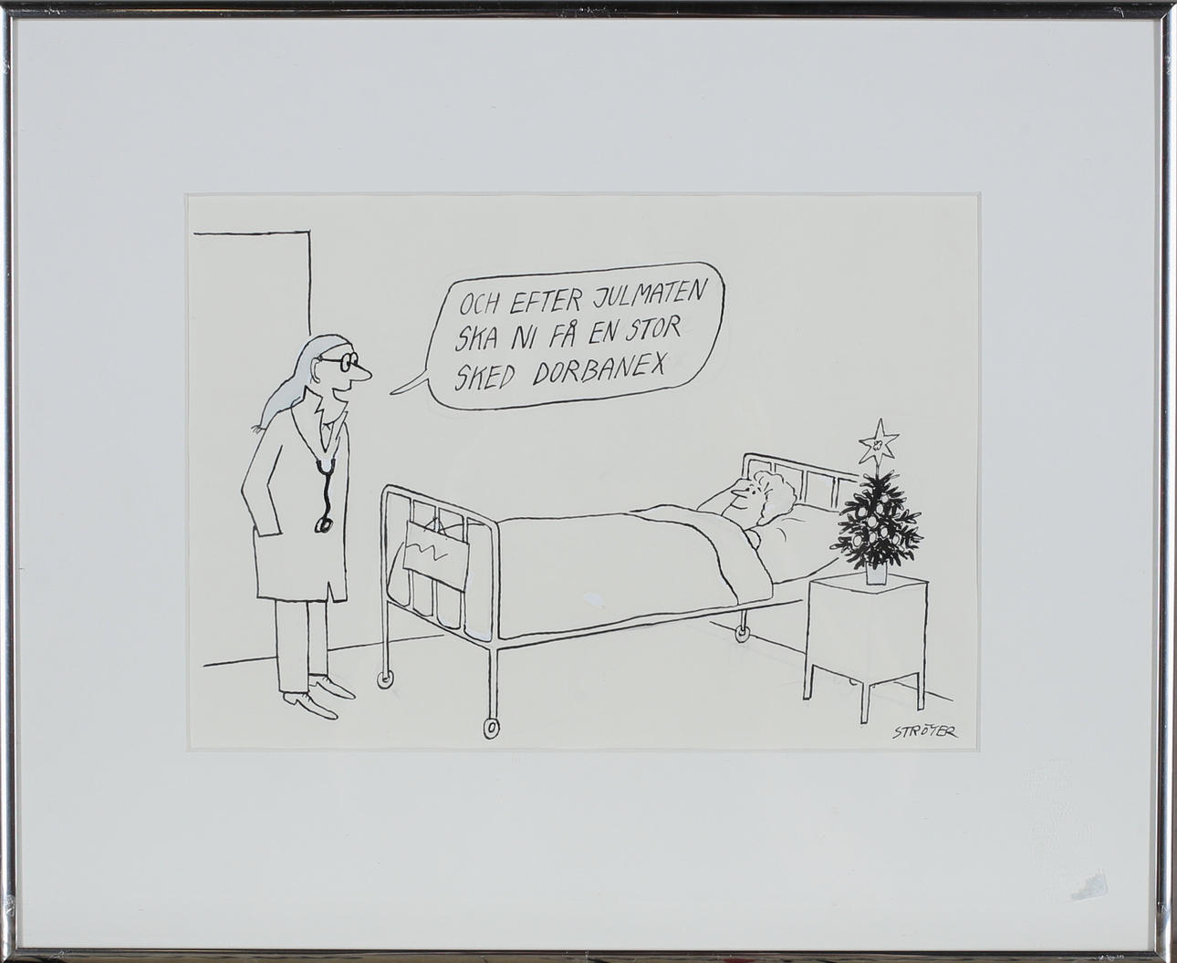 POUL STRÖYER. original drawing, ink, signed.