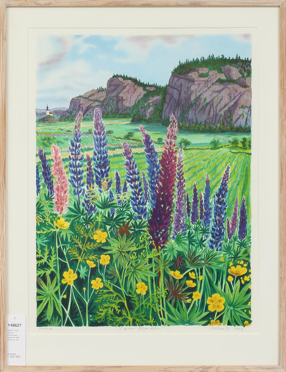 MONA HUSS WALIN. Färglitografi, signerad 1982, provtryck.