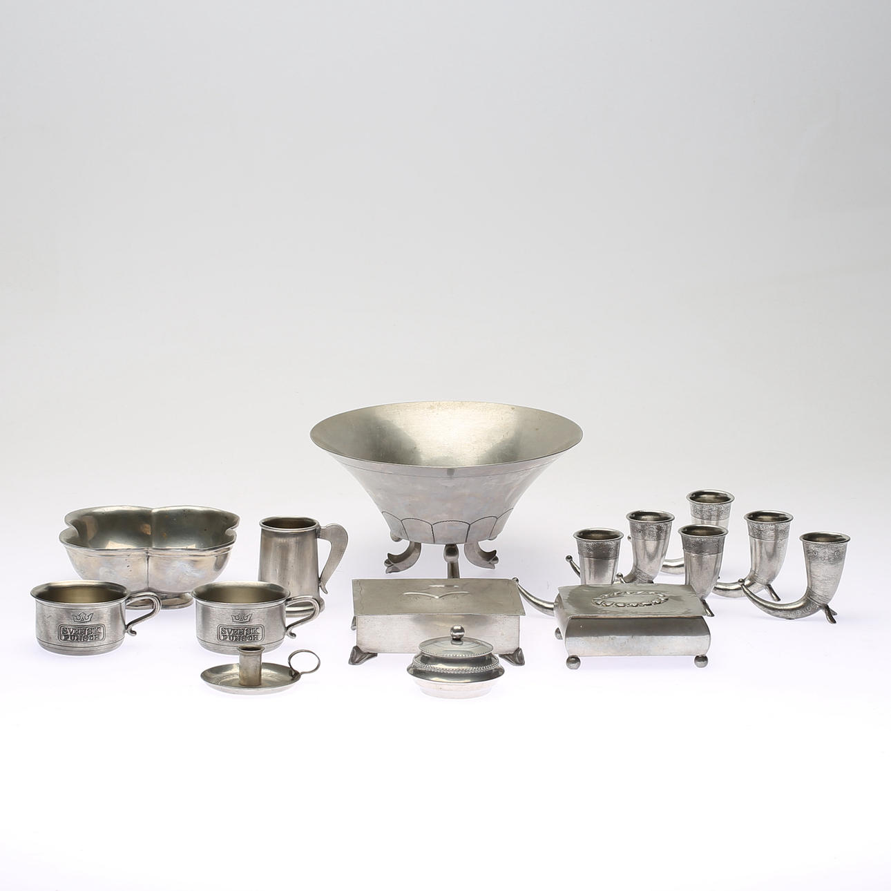 PEWTER OBJECTS, 15 pcs, 1900s.