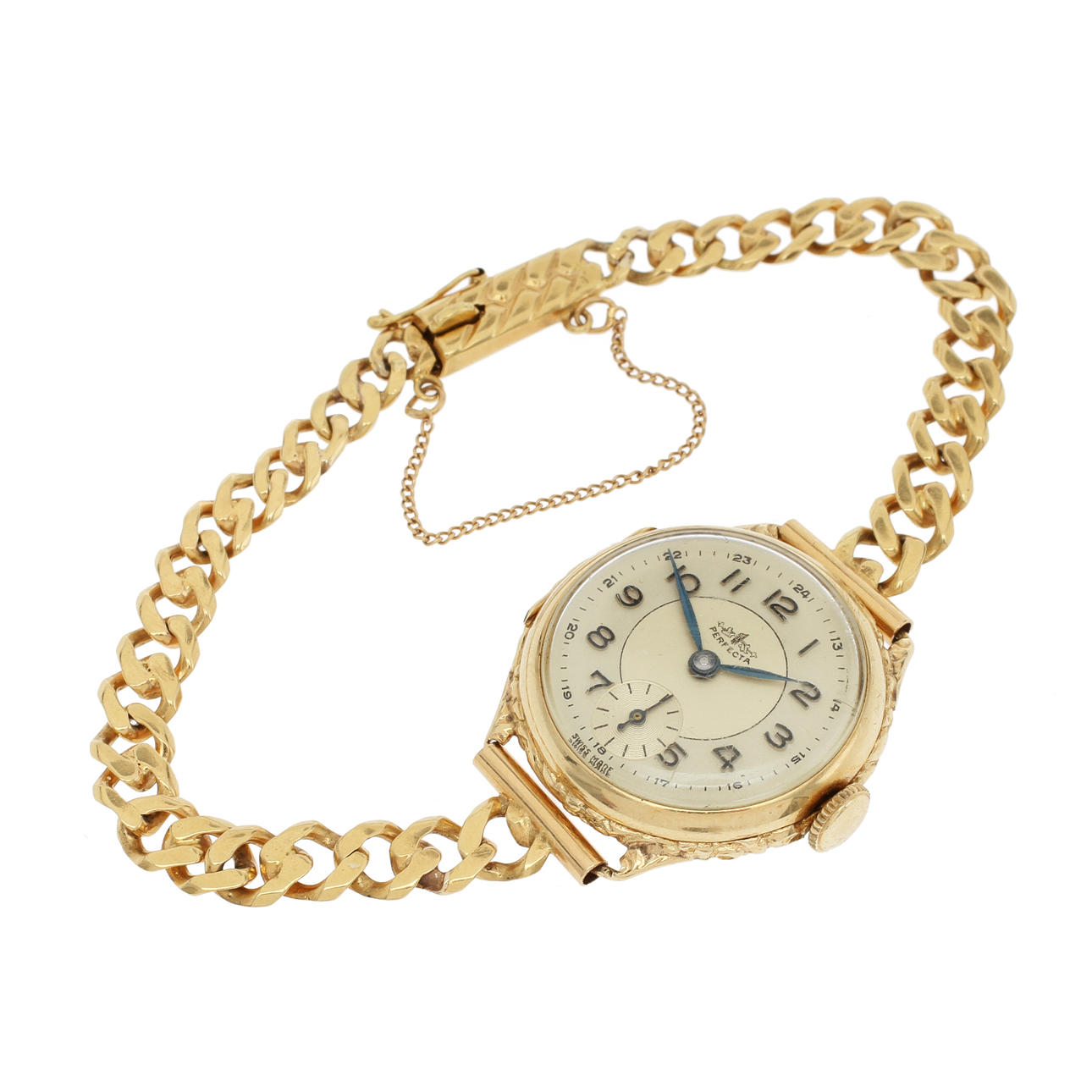 DAMARMBANDSUR Perfecta, 14k guld i boett och 18k guld i länk. Bruttovikt ca 20 gram.