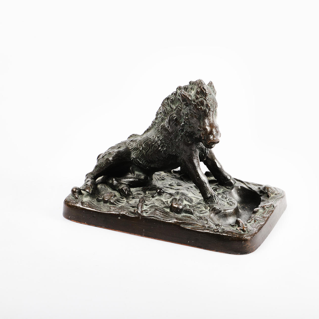 SCULPTURE, wild boar, patinated bronze.
