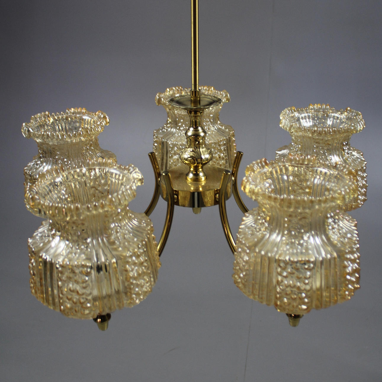 CEILING LAMP, yellow metal/ yellow tinted glass.