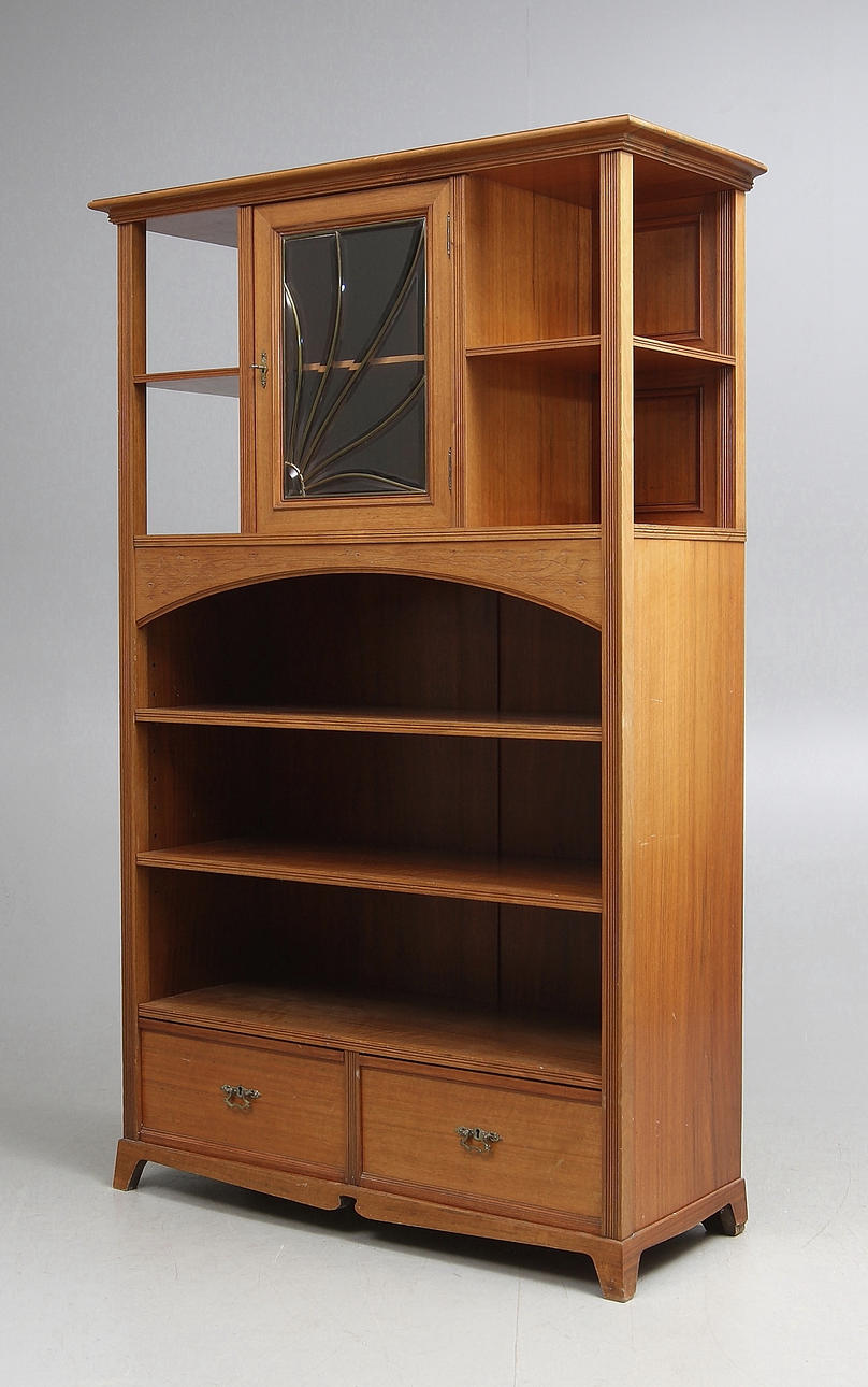 BOKHYLLA MED VITRINSKÅP, jugend, 1910-tal.
