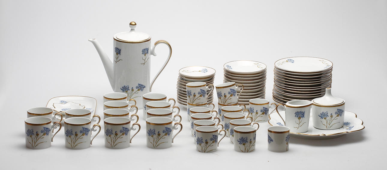SERVIS, porslin, 47 delar, "Blåklint", Hackefors.