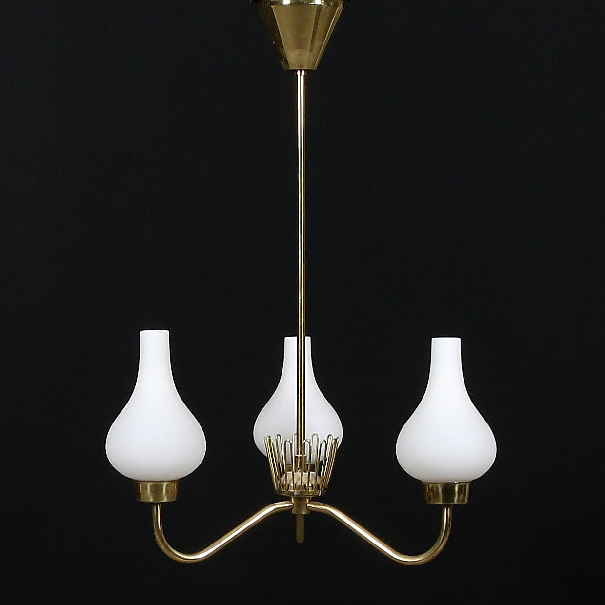 CEILING LAMP, brass, opal glass, mid 20th century.