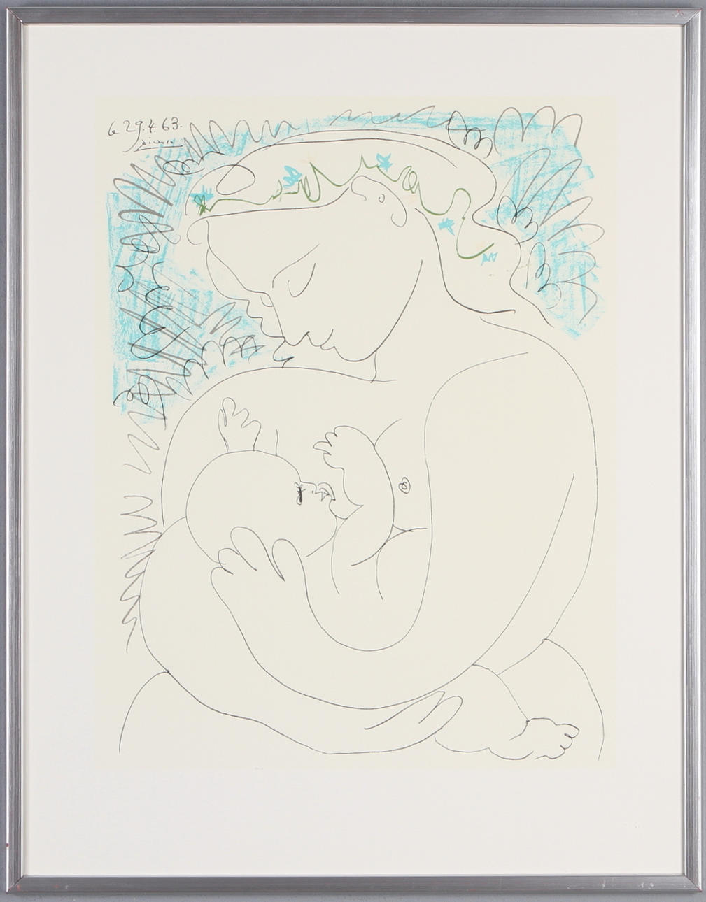 PABLO PICASSO. EFTER. Maternite, färglitografi, signerad i tryck.