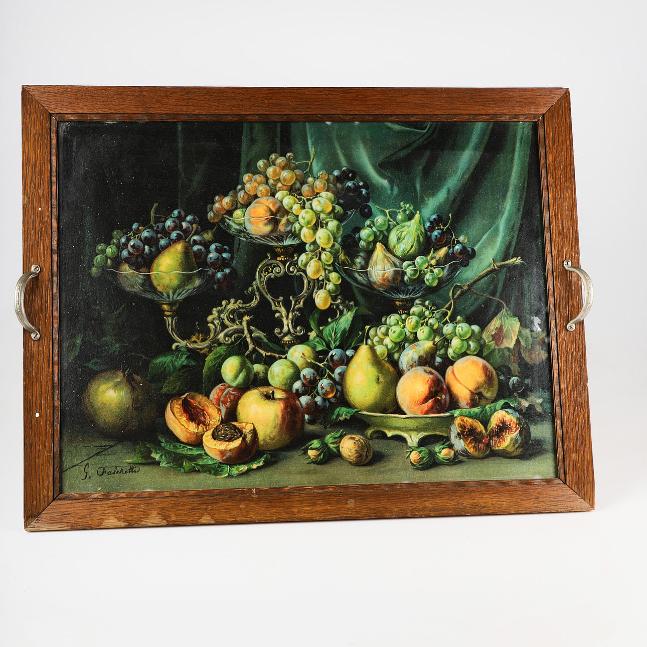 BRICKA, bodegón de madera con frutas, Falchetti.