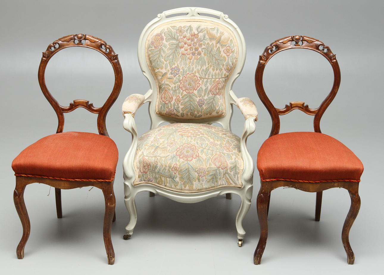 FÅTÖLJ, STOLAR, 1 par, nyrokoko, 1800-talet senare hälft.