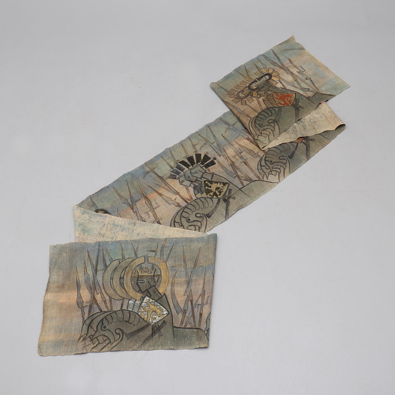 GEMÄLDE/GEBROCHEN, Ritter in Prozession, um 1900.